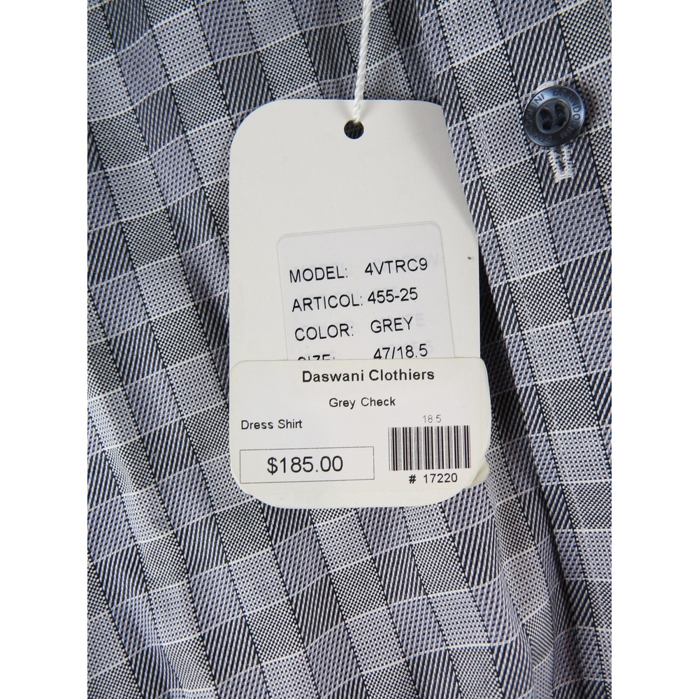 Brandolini Shirt Mens XXL 18.5‎ 47 Grey Check Dress Button Down Long Sleeve - Picture 2 of 9